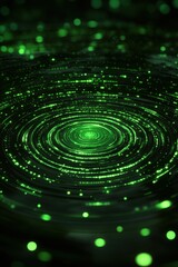 Poster - a mesmerizing spiral of glowing green particles radiates from the center, creating a captivating vis