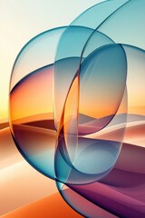 Poster - An abstract composition featuring smooth, overlapping glass-like shapes in vibrant hues at sunset.