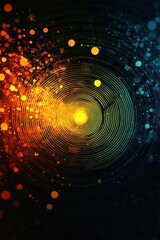 Poster - Vibrant abstract background featuring swirling circles of orange and blue light, creating a dynamic, energetic mood.
