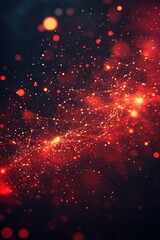 Poster - A mesmerizing abstract depiction of glowing red particles and connecting lines against a dark background.