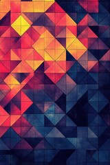 Poster - Colorful geometric pattern featuring vibrant triangles in shades of red, orange, and blue, creating a dynamic visual.