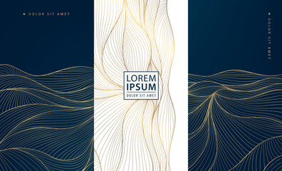 Wall Mural - vector set of abstract wave golden line patterns, art deco fancy art posters, japanese luxury design