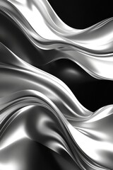 Poster - Abstract waves of silver fabric create a dynamic and fluid visual effect, enhancing elegance and sophistication.