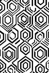 Poster - Dynamic black and white geometric pattern showcasing interlocking hexagons and lines.