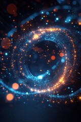Poster - Abstract swirling vortex with glowing blue and orange sparks, creating a futuristic digital atmosphere.