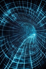 Poster - Abstract digital tunnel with glowing blue lines creating a sense of depth and movement.