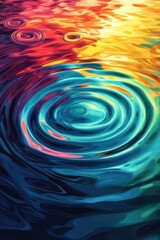Poster - Vibrant abstract water ripples in a spectrum of colors, creating a serene yet dynamic visual experience.