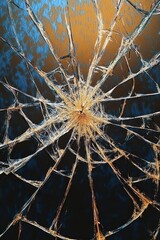 Poster - Intricate web-like pattern on a cracked surface, showcasing a blend of blue and golden hues.