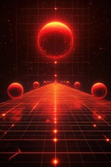 Poster - A stunning digital art piece featuring red planets and a grid landscape, embodying a futuristic, cosmic vibe.