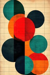 Poster - A vibrant geometric composition featuring overlapping circles in red, teal, and orange on a textured cream background.