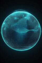 Poster - A futuristic blue wireframe globe with glowing points, representing a digital world.