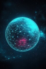 Poster - A glowing digital globe with a network of connections, symbolizing technology and innovation in a cosmic setting.