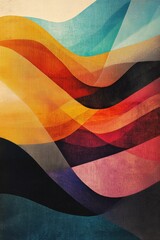 Poster - A vibrant abstract design featuring flowing waves in warm and cool colors, creating a dynamic visual experience.