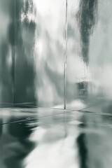 Poster - Abstract reflective surfaces create a serene, modern atmosphere in cool tones.
