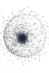 Poster - An abstract representation of a complex network, featuring interconnected lines and nodes with a dark center.