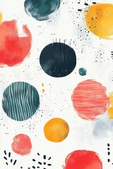 Poster - Colorful abstract design with vibrant circles and shapes in red, yellow, green on a white background.