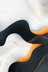 Poster - Abstract flowing waves in black, white, and orange hues create a dynamic and modern composition.