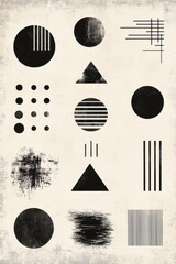 Poster - Abstract black and white geometric shapes on a textured background, creating a modern artistic vibe.