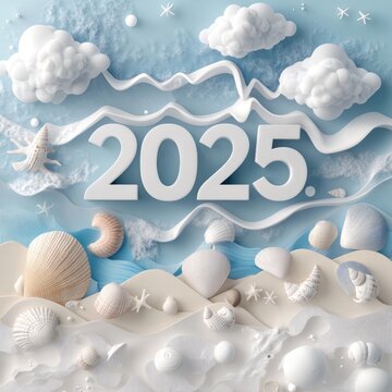 2025 happy new year, template design the numbers 2025 in paper cut style with copy space