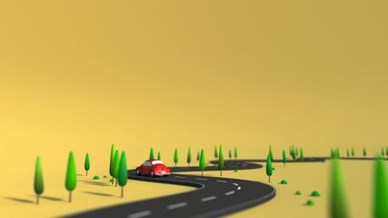 Wall Mural - Animation of a red car running around a curve.
It runs forever without interruption.