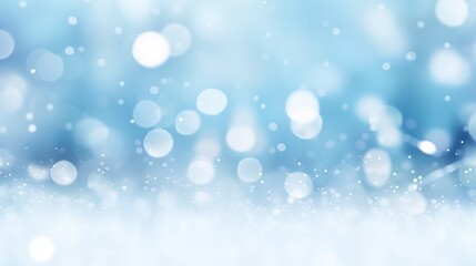 abstract winter background, blue bokeh lights and snow