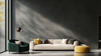 Poster - modern living room with minimalistic design highlighted by natural light
