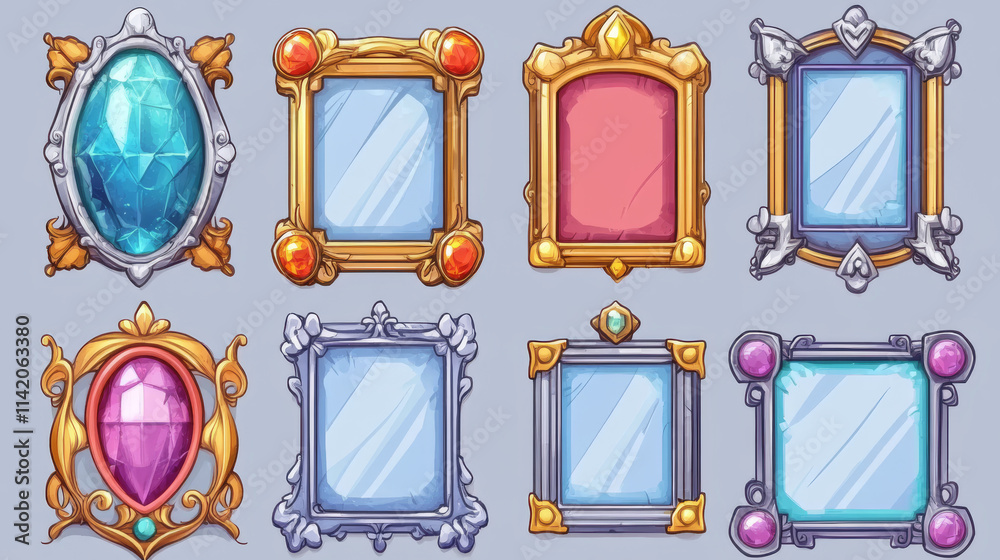 Illustration Stock Empty circle silver and gold frames in medieval ...