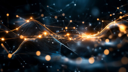 Poster - Digital network patterns illuminated by glowing particles creating a mesmerizing abstract background for technology themes