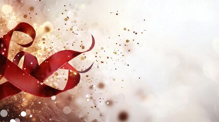Poster - Swirling red ribbons and golden bokeh abstract art digital artwork festive environment close-up view creative inspiration