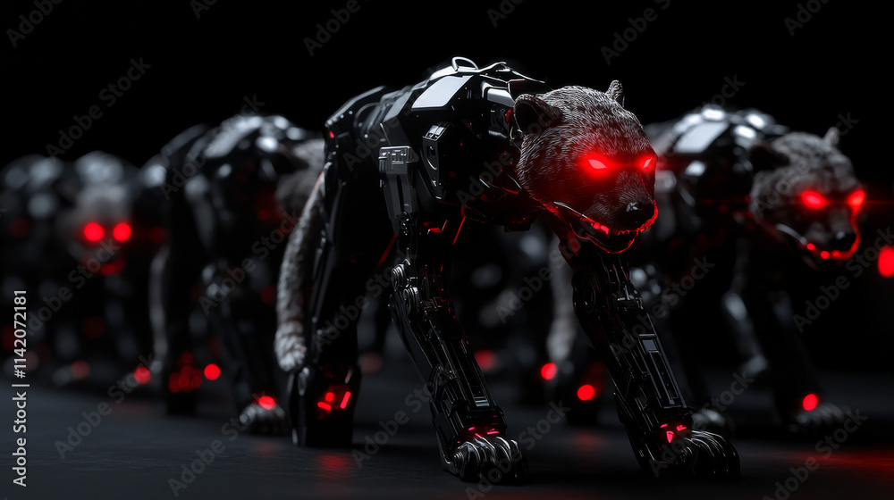 Cartoon evil robots animals robotics monsters. Cyborgs cheetah or puma ...