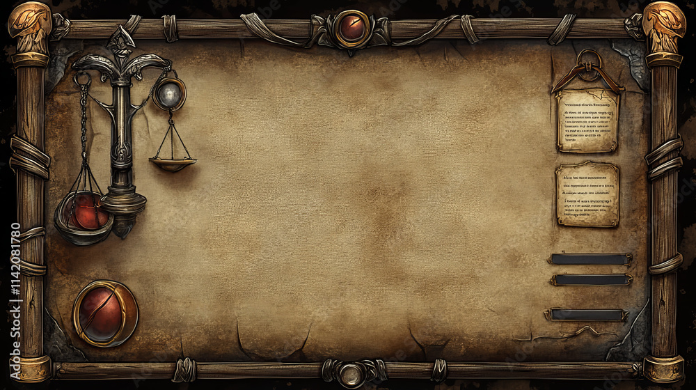 Set of game stone frames, bars, ui scrolls, boards with antique ...