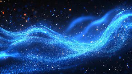 Poster - Glitter light effect with blur and bokeh. Abstract background with blue sparkles flares. Overlay effect of magic glow, snow or shine isolated on transparent background, vector realistic set