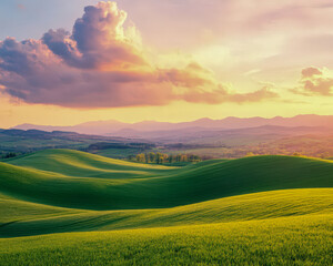 Wall Mural - a beautiful landscape with a large hill and a cloudy sky