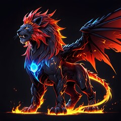  Fiery lion creature roaring in a dark environment digital art vibrant fantasy dramatic perspective