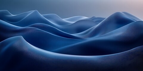 Abstract blue landscape with undulating hills and valleys.