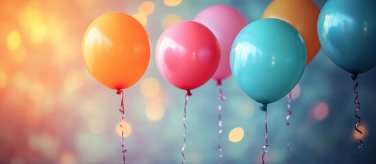 Wall Mural - Colorful balloons floating against a bokeh background. (1)