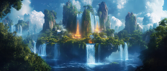 Wall Mural - a beautiful landscape with a waterfall and a forest