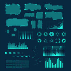 Aufkleber - A comprehensive set of futuristic HUD (Heads-Up Display) and interface elements with a blue neon glow. Futuristic HUD and Interface Elements Set. Vector illustration