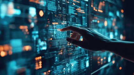 Poster - Hand interacting with a digital interface display.