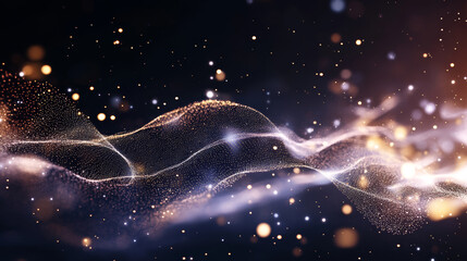 Poster - colorful waves of light and particles create an enchanting abstract background for art and design pr