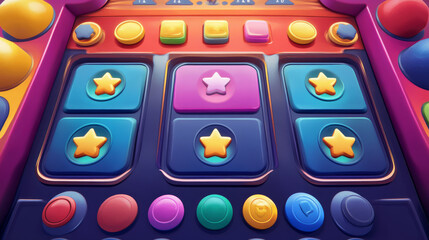 Poster - Game boards with level score, win and lose banners for ui interface. Vector cartoon set of colored panels with level achievements, score, gold stars, coins and buttons