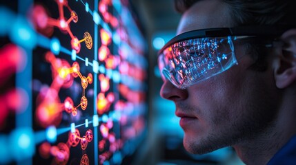 Aufkleber - A man wearing glasses is looking at a computer screen