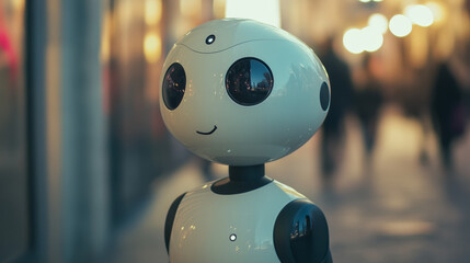 Poster - Cute ai robot evolution mascot cartoon vector set. Digital modern computer bot design icon isolated. Artificial intelligence mechanical companion friend for communication and education in internet.