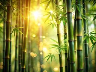 Wall Mural - Sunlit Bamboo Forest Close-Up Bokeh - AI Generated Fantasy Nature Scene
