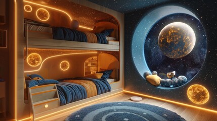 Aufkleber - A bedroom with a bunk bed and a window