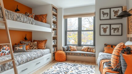 Aufkleber - A bedroom with a bunk bed and a window