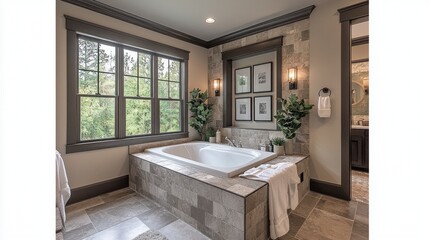 Poster - A large bathtub with a white tub and a towel on it