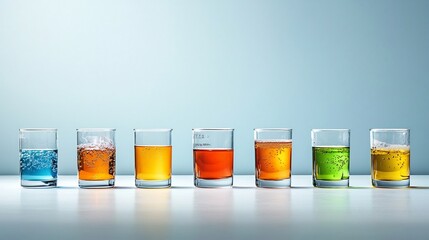 Poster - A clean and modern image showcasing an assortment of laboratory glassware including beakers flasks and test tubes filled with vibrant colored liquids