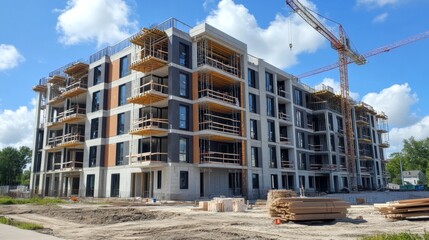 Wall Mural - Unfinished residential buildings at construction site with clear sky