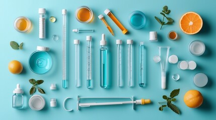 Poster - a clean and organized flat lay showcasing a variety of scientific instruments including test tubes d